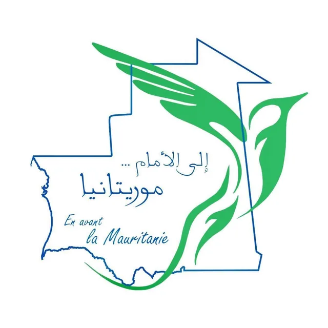 The En avant la Mauritanie party logo, a green dove over the map of the country