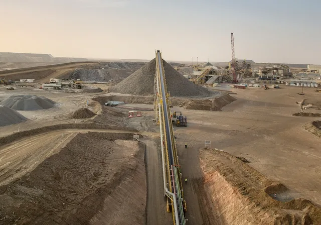 Aerial view of ore processing facilities at the Tasiast mine