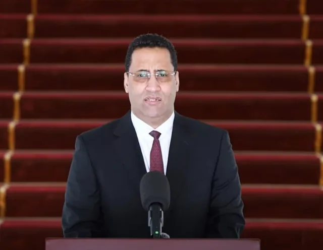 Prime Minister El Moctar Ould Djay speaks at a podium