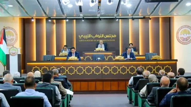 Libyan MPs in the chamber facing the presidium platform, file photo