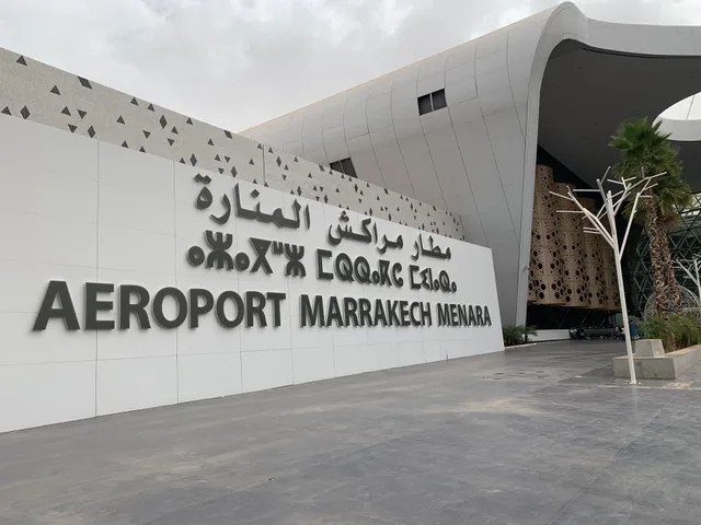 Entrance of Marrakech-Menara airport with the airport name sign, file photo