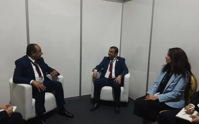 Algerian minister Mohamed Arkab seated in the centre during a bilateral meeting, file photo