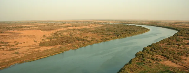Aerial view of the Senegal River and its banks