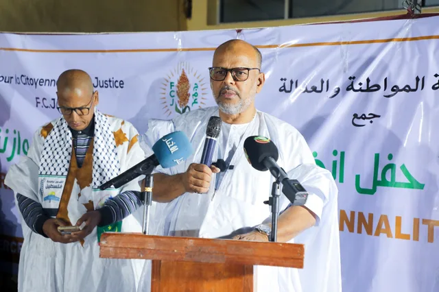 Front for Citizenship and Justice leader Mohamed Jemil Ould Mansour speaking at a party event, file photo
