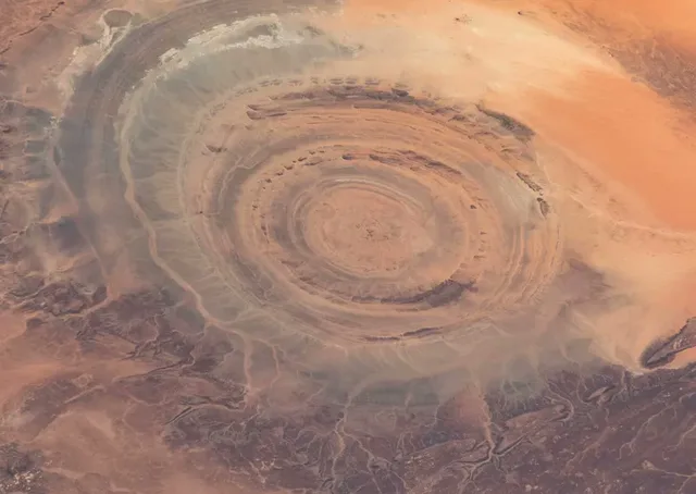 Satellite image of the circular Richat Structure in Mauritania's Adrar desert