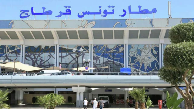 Facade of Tunis-Carthage airport with its Arabic sign