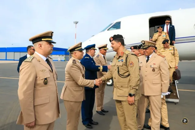 A military delegation being received on arrival in Morocco