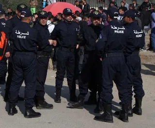 A group of uniformed Algerian police officers in the street, file photo