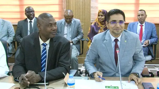 Officials seated at a parliamentary committee table