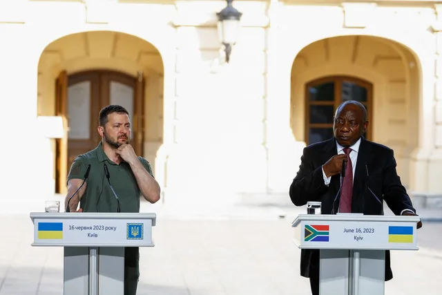 Ukrainian President Volodymyr Zelensky at an earlier press conference in Kyiv, file photo