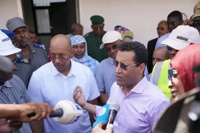 Prime Minister Mokhtar Ould Djay speaks to journalists during a field visit in Nouakchott