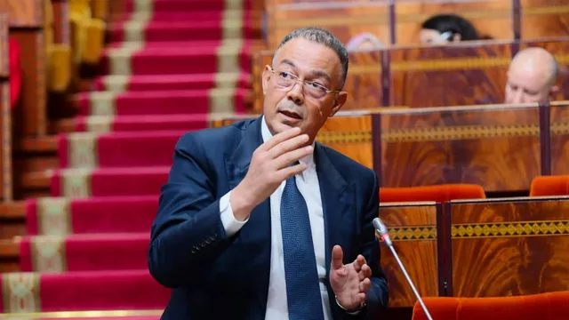 Fouzi Lekjaa speaks in the chamber of Morocco's House of Representatives