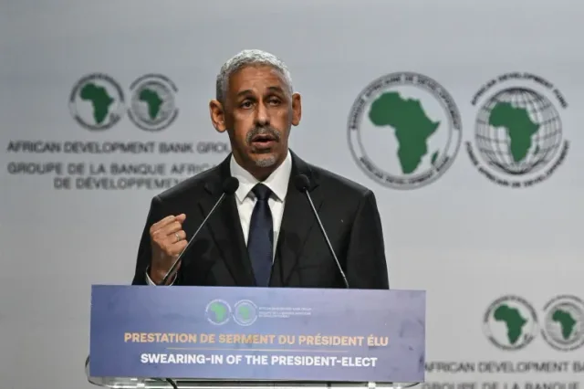 Sidi Ould Tah speaking at a podium in front of African Development Bank logos