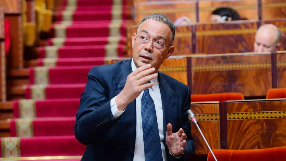 Fouzi Lekjaa speaks in the chamber of Morocco's House of Representatives