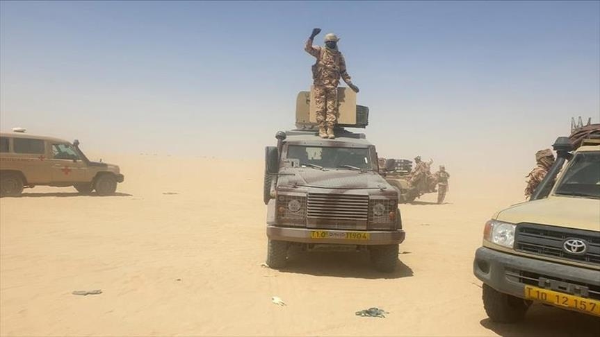 Chadian soldiers on military vehicles in a desert area, file photo
