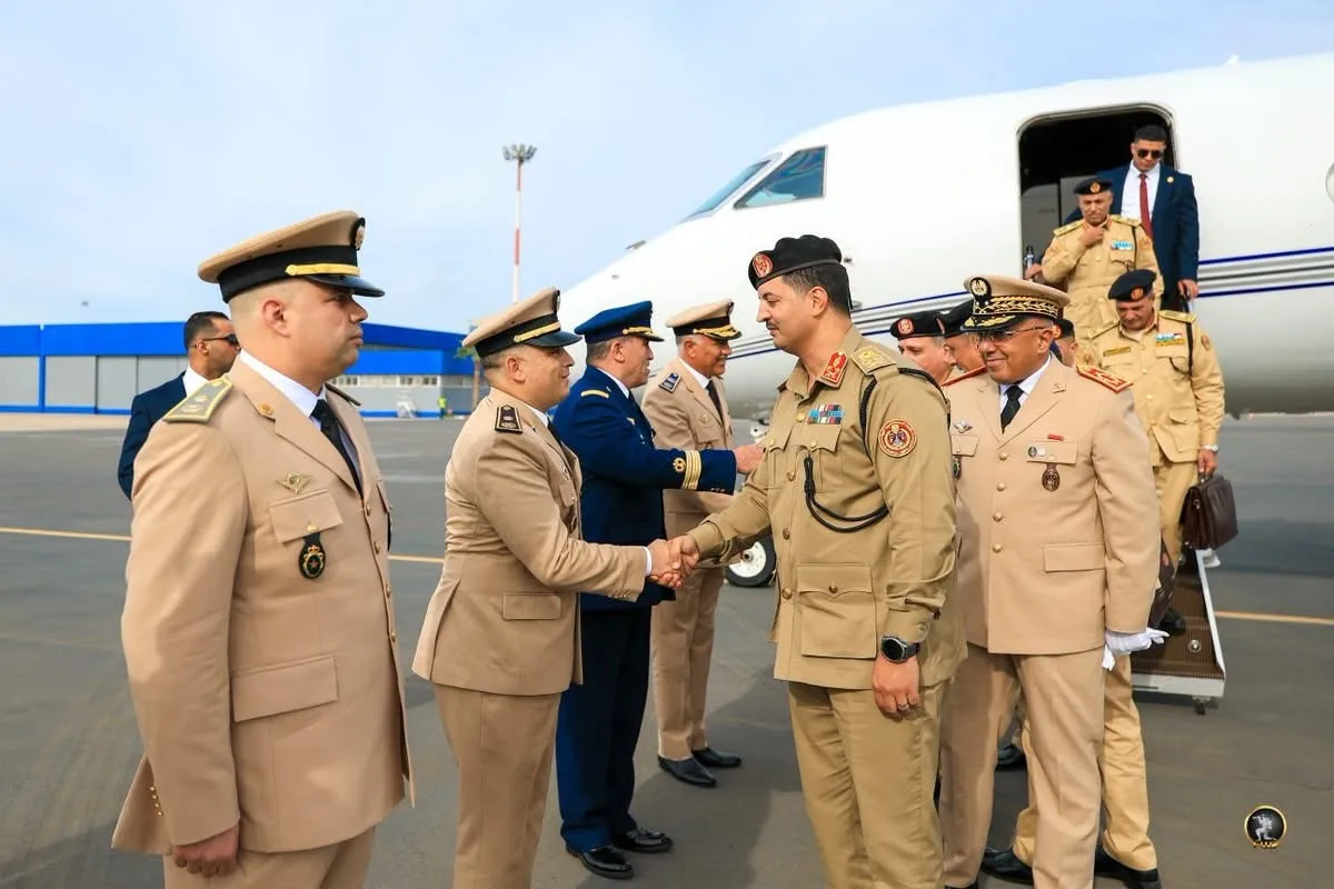 A military delegation being received on arrival in Morocco