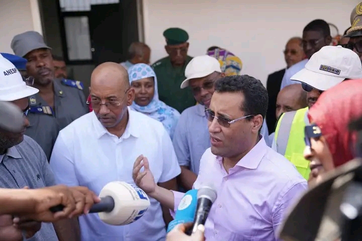 Prime Minister Mokhtar Ould Djay speaks to journalists during a field visit in Nouakchott