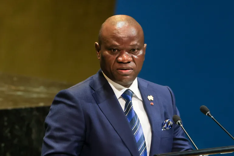 Gabonese President Brice Clotaire Oligui Nguema at the UN General Assembly rostrum, file photo