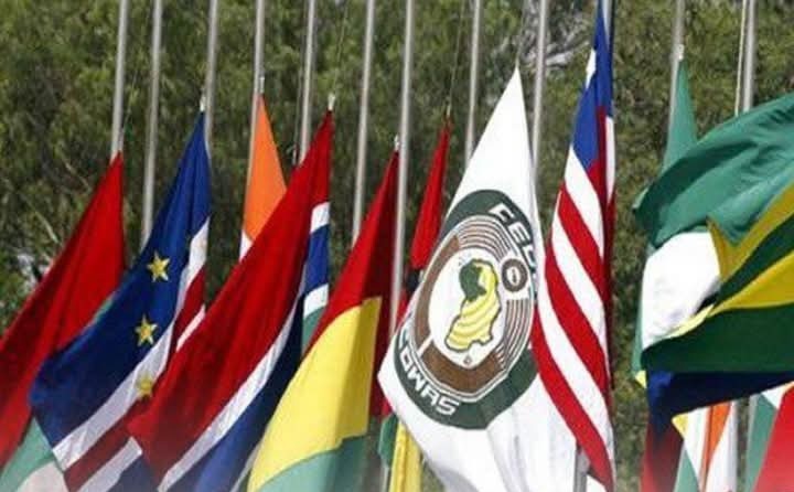 Flags of West African countries and ECOWAS, archive image