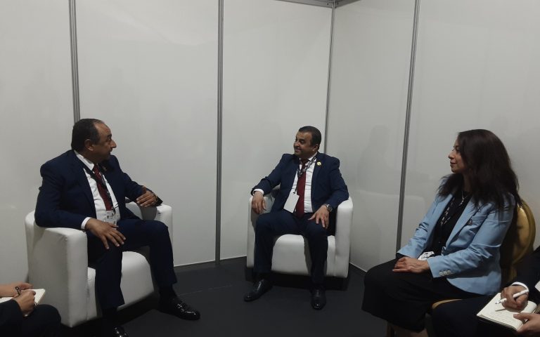 Algerian minister Mohamed Arkab seated in the centre during a bilateral meeting, file photo