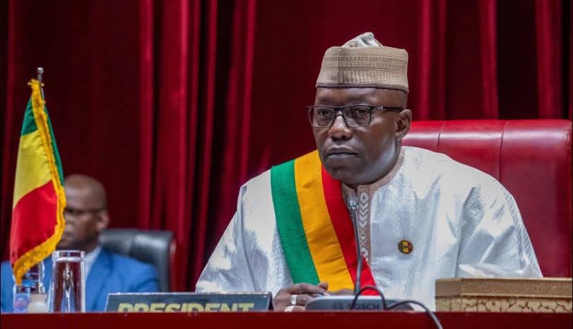 The president of Mali's National Transitional Council at the rostrum