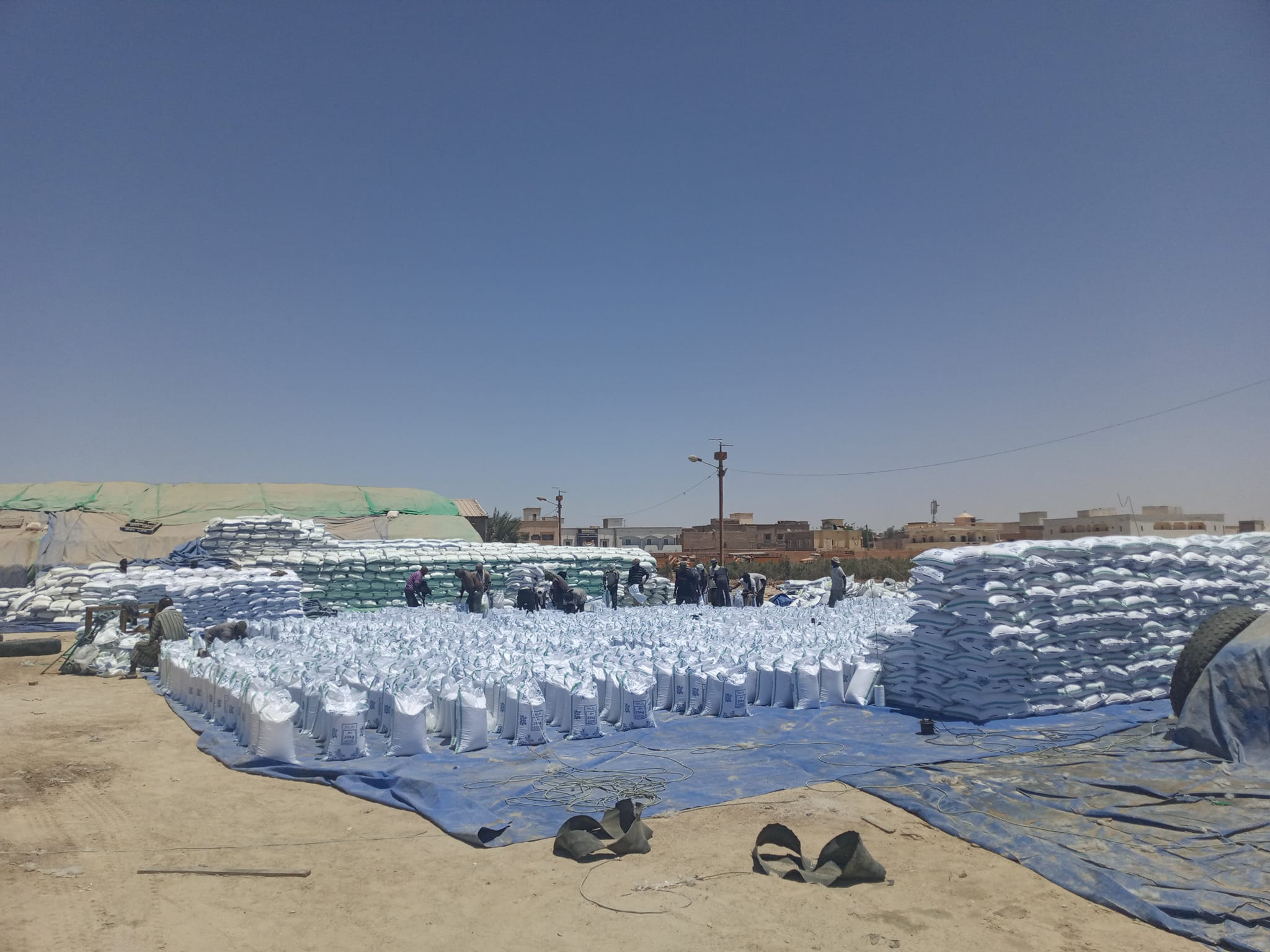 Sacks of food stacked at a Food Security Commission storage site in Nouakchott