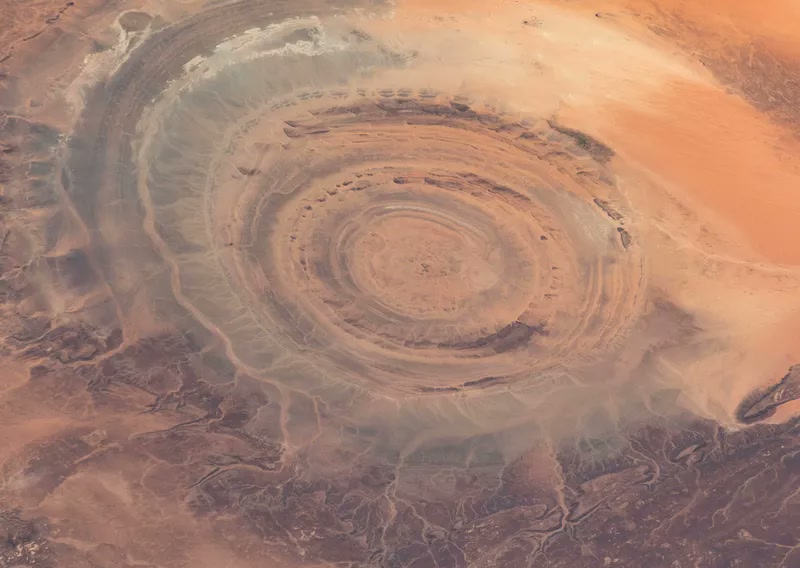 Satellite image of the circular Richat Structure in Mauritania's Adrar desert