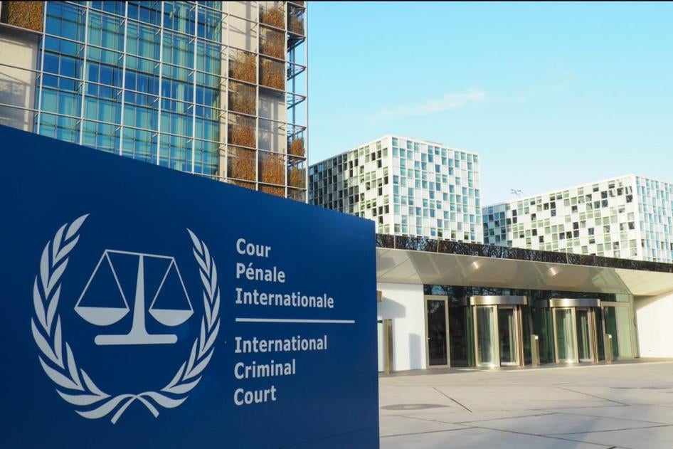 The International Criminal Court sign outside its headquarters in The Hague, file photo