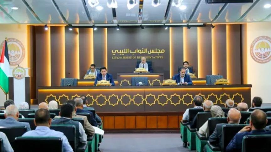 Libyan MPs in the chamber facing the presidium platform, file photo