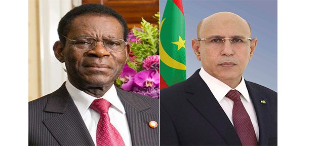 Composite portraits of Presidents Teodoro Obiang Nguema Mbasogo and Mohamed Ould Cheikh El Ghazouani, not a meeting photograph